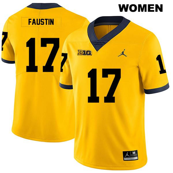 Women's NCAA Michigan Wolverines Sammy Faustin #17 Yellow Jordan Brand Authentic Stitched Legend Football College Jersey BM25D14VM